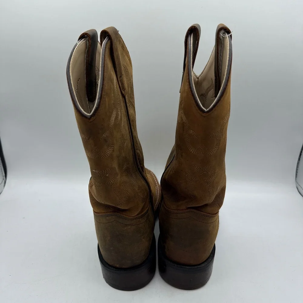 Cody James Western Leather Square Toe Boots Kids 3.0 D Brown Stitched Distressed